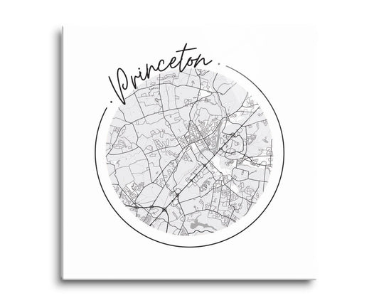 Minimalistic B&W New Jersey Princeton Circle Map | Hi-Def Glass Art | Eaches | Min 2