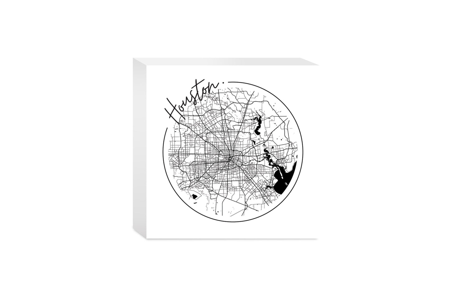 Modern Houston White Round Map | Wood Block | Eaches | Min 4
