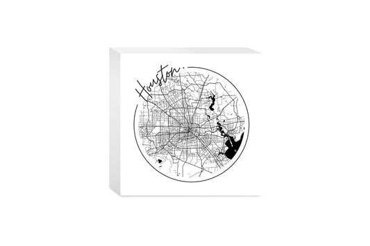 Modern Houston White Round Map | Wood Block | Eaches | Min 4