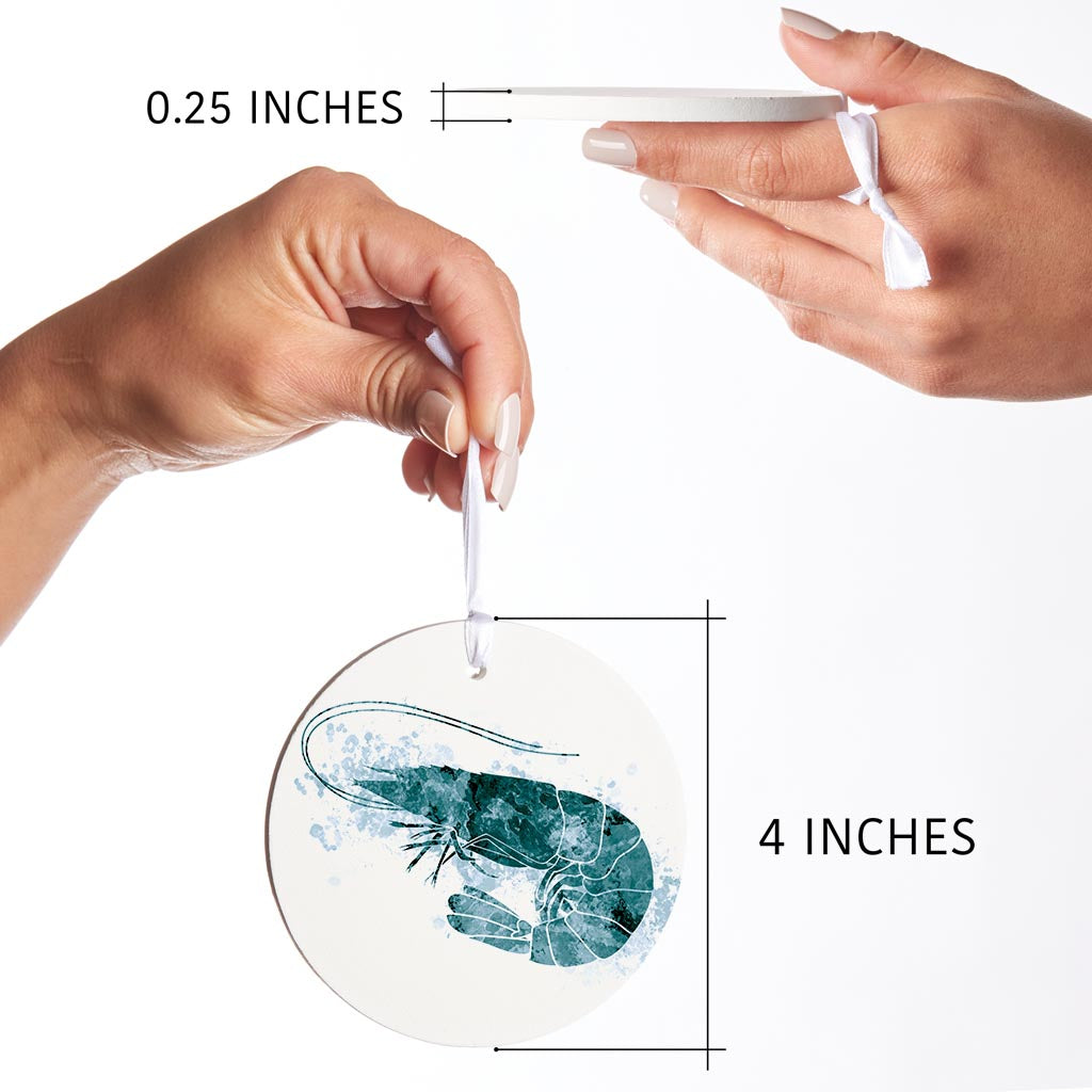 Blue White Water Color Shrimp | Wood Ornament | Eaches | Min 6