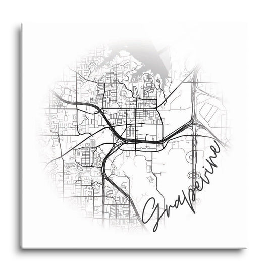 Minimalistic B&W Texas Grapevine Circle Map | Hi-Def Glass Art | Eaches | Min 1