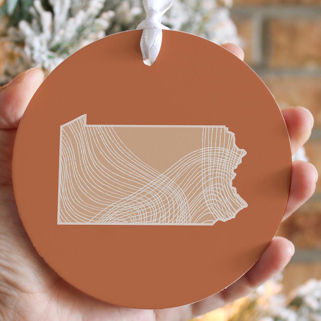 Modern Minimalist Pennsylvania State Lines Light| Wood Ornament | Eaches | Min 6