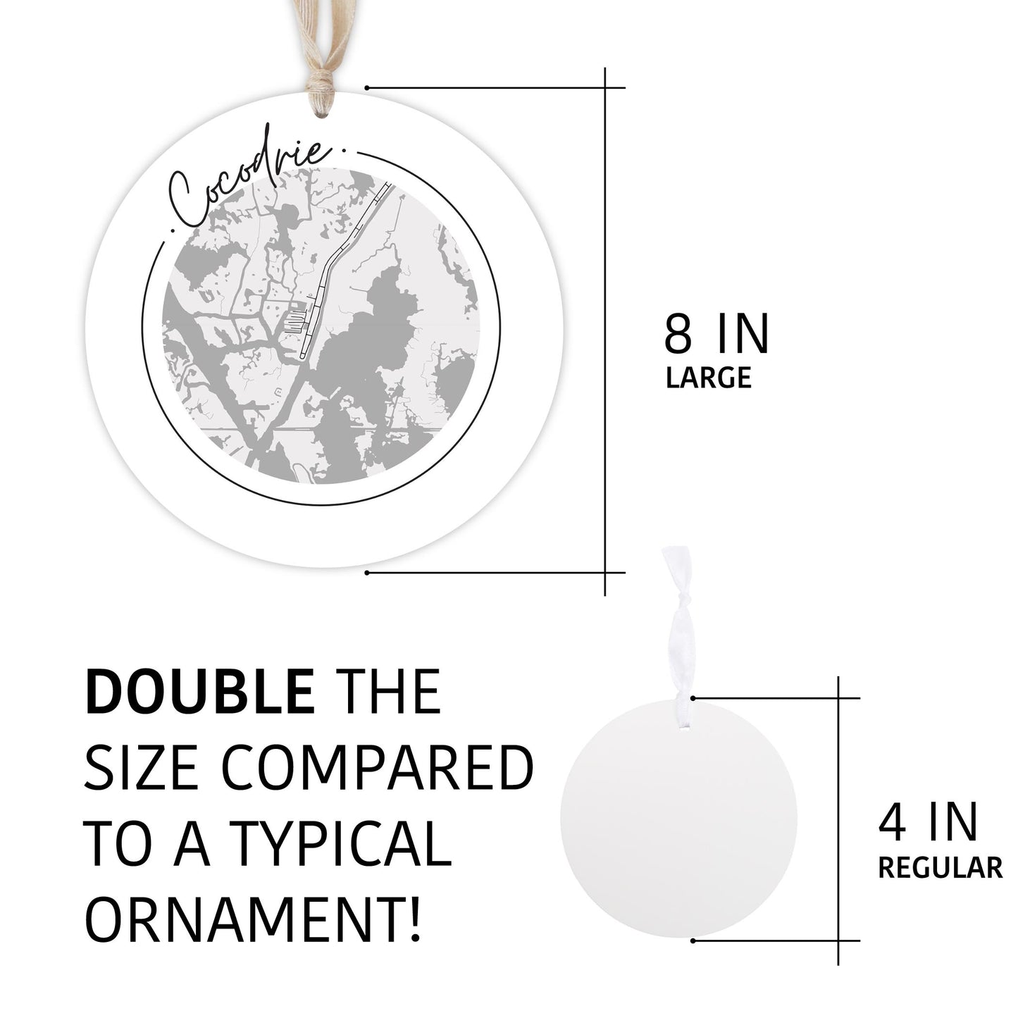 Minimalist B&W Louisiana Cocodrie Circle Map | Wood Ornament | Eaches | Min 1