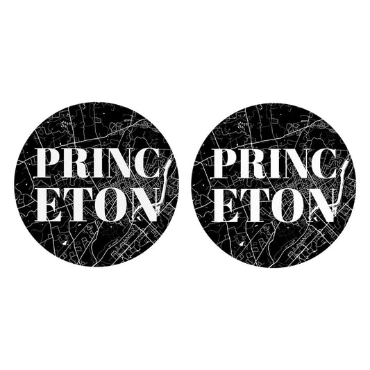 Minimalistic B&W New Jersey Princeton Map | Absorbent Car Coasters | Set of 2 | Min 4