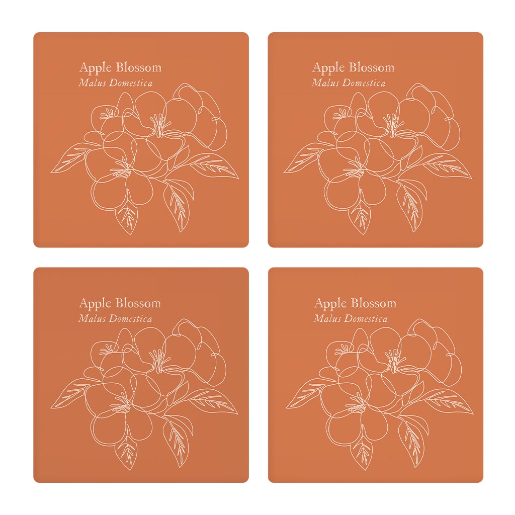 Modern Minimalist Arkansas Single Line Apple Blossoms | Absorbent Coasters | Set of 4 | Min 2