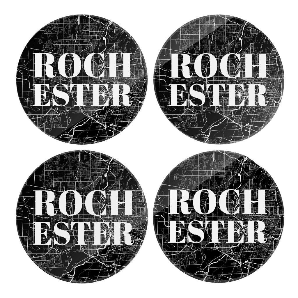 Minimalistic B&W New York Rochester Map | Hi-Def Glass Coasters | Set of 4 | Min 2