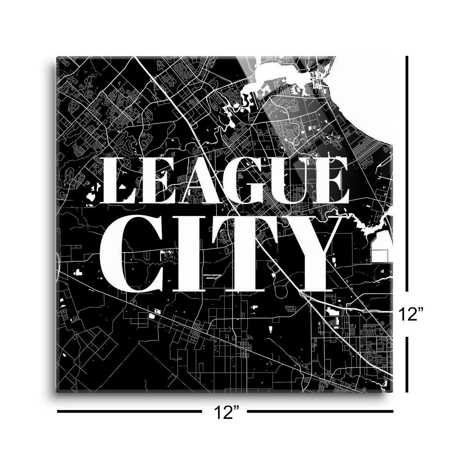 Minimalistic B&W Texas League City Map | Hi-Def Glass Art | Eaches | Min 1