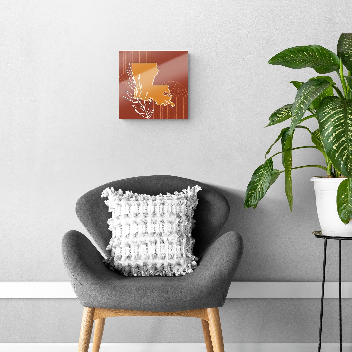 Modern Minimalist Louisiana State Shape With Leaf | Hi-Def Glass Art | Eaches | Min 1