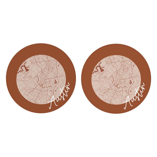 Modern Minimalist Texas Austin Circle Map | Absorbent Car Coasters | Set of 2 | Min 4