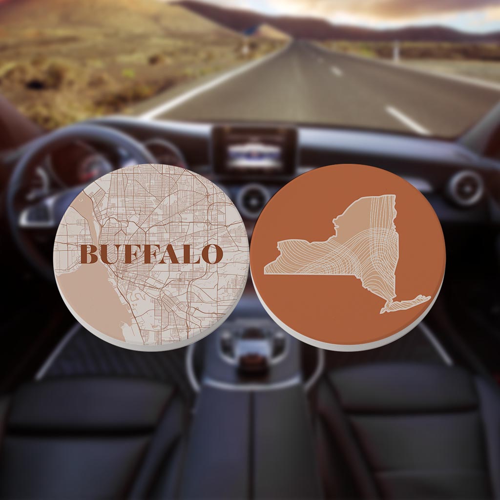 Modern Minimalist New York Buffalo State | Absorbent Car Coasters | Set of 2 | Min 4