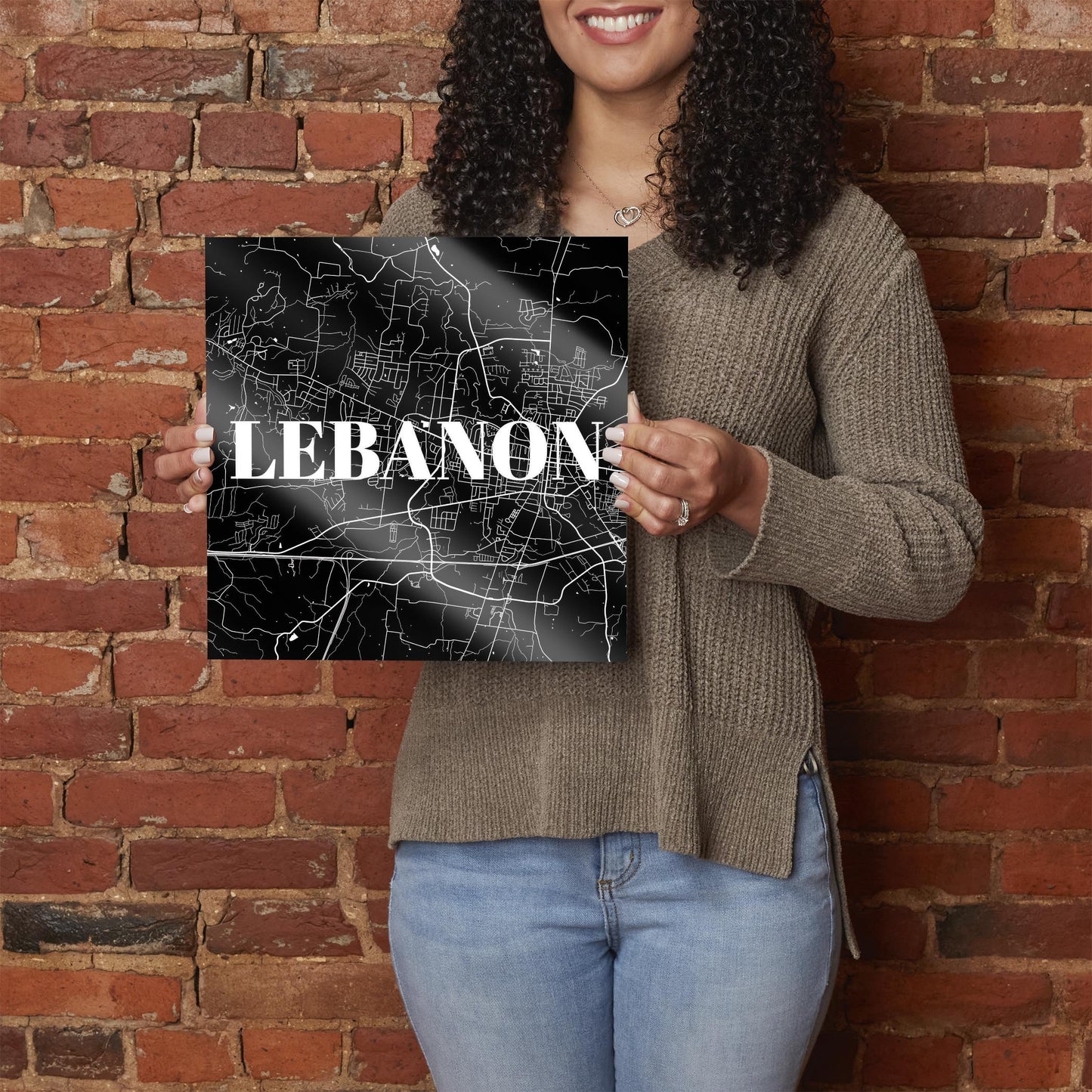 Minimalist B&W Tennessee Lebanon Map | Hi-Def Glass Art | Eaches | Min 1