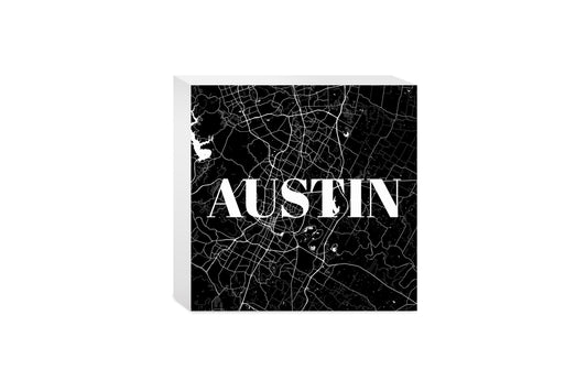 Minimalistic B&W Texas Austin Map | Wood Block | Eaches | Min 4