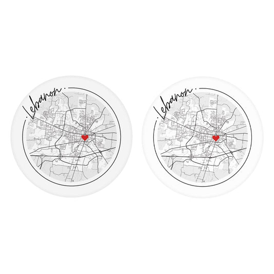 Minimalist B&W Tennessee Lebanon Circle Map Heart | Absorbent Car Coasters | Set of 2 | Min 4