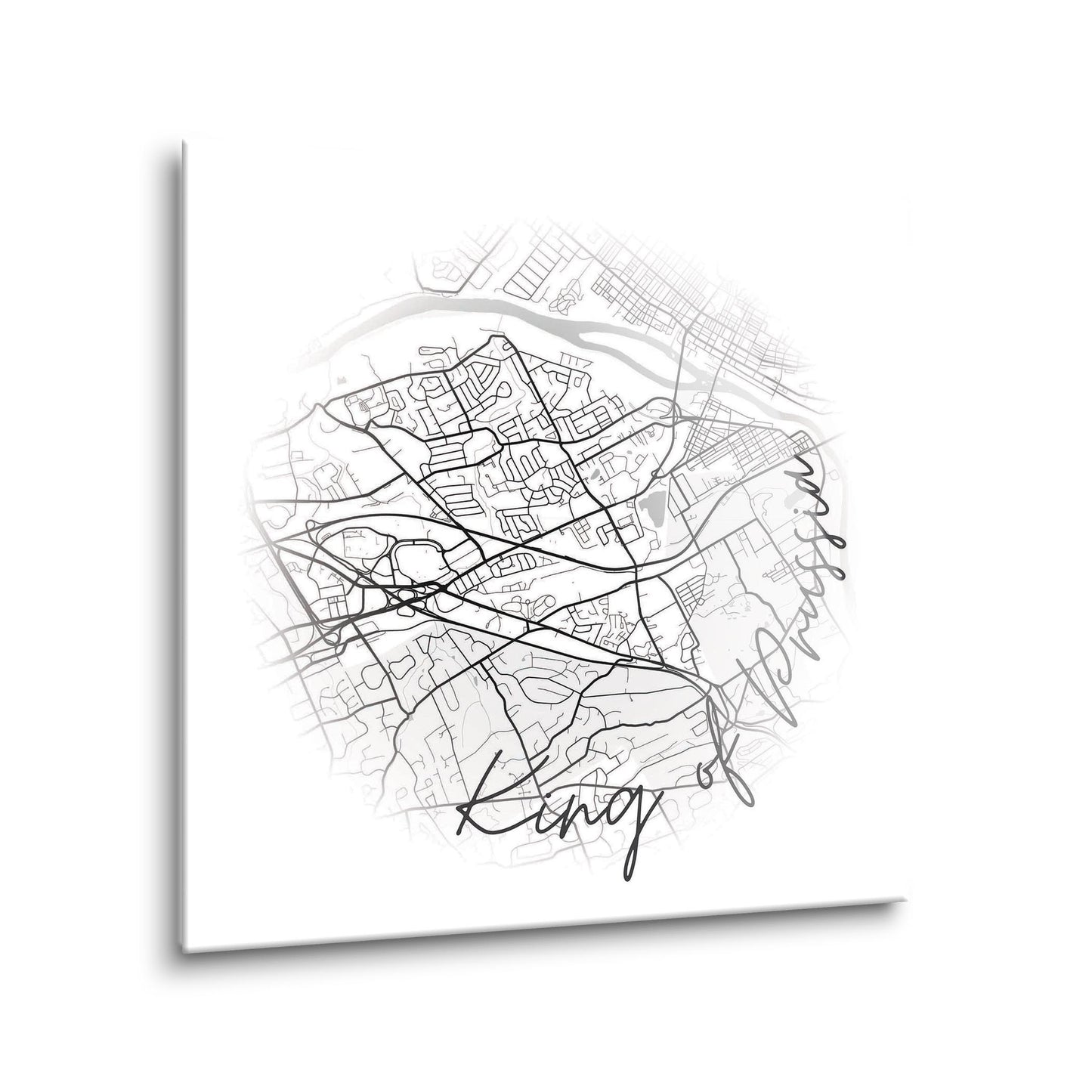 Minimalistic B&W Pennsylvania King Of Prussia Circle Map | Hi-Def Glass Art | Eaches | Min 1