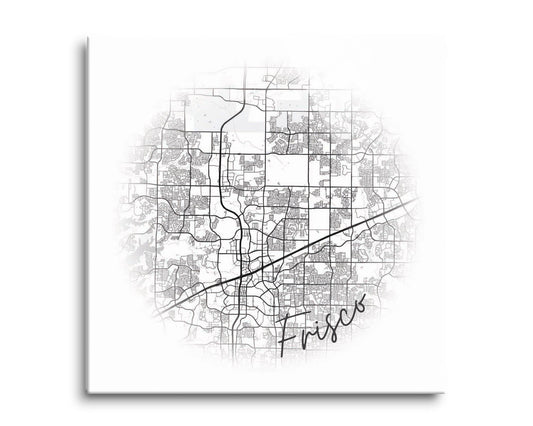 Minimalistic B&W Texas Frisco Circle Map | Hi-Def Glass Art | Eaches | Min 2