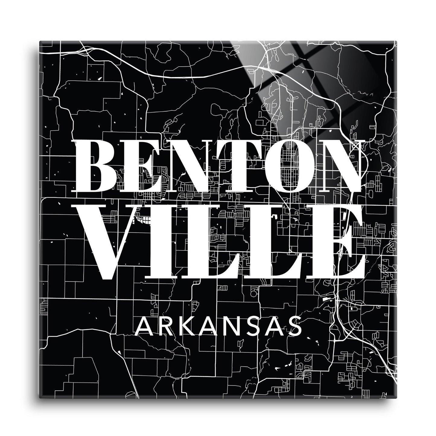 Minimalist B&W Arkansas Bentonville Map State | Hi-Def Glass Art | Eaches | Min 1
