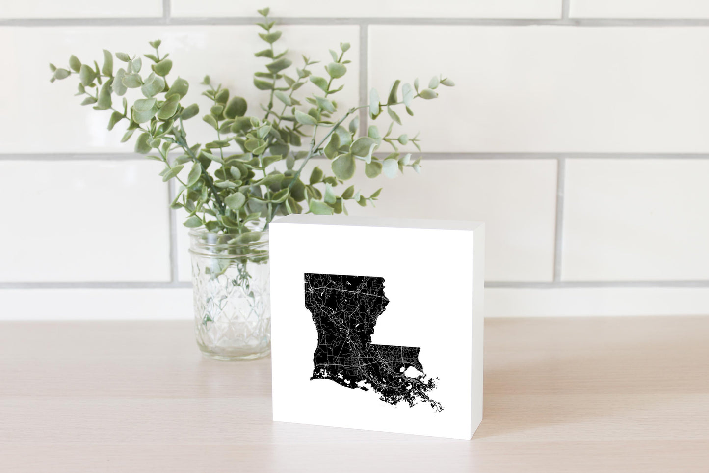 Modern Louisiana State Shape With Map | Wood Block | Eaches | Min 4