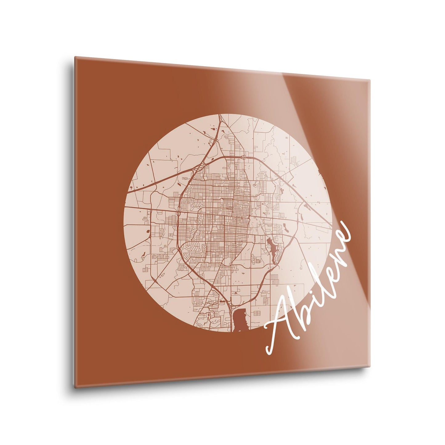 Modern Minimalist Texas Abilene Circle Map | Hi-Def Glass Art | Eaches | Min 1