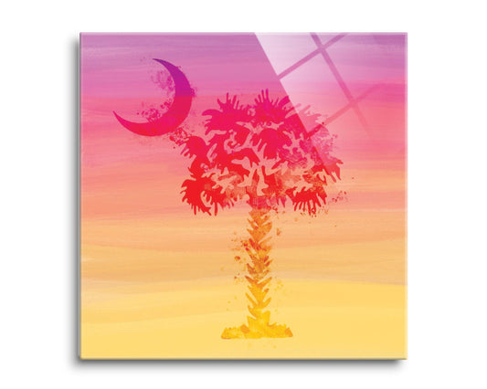 South Carolina Pink Water Color Palm Trees | Hi-Def Glass Art | Eaches | Min 2