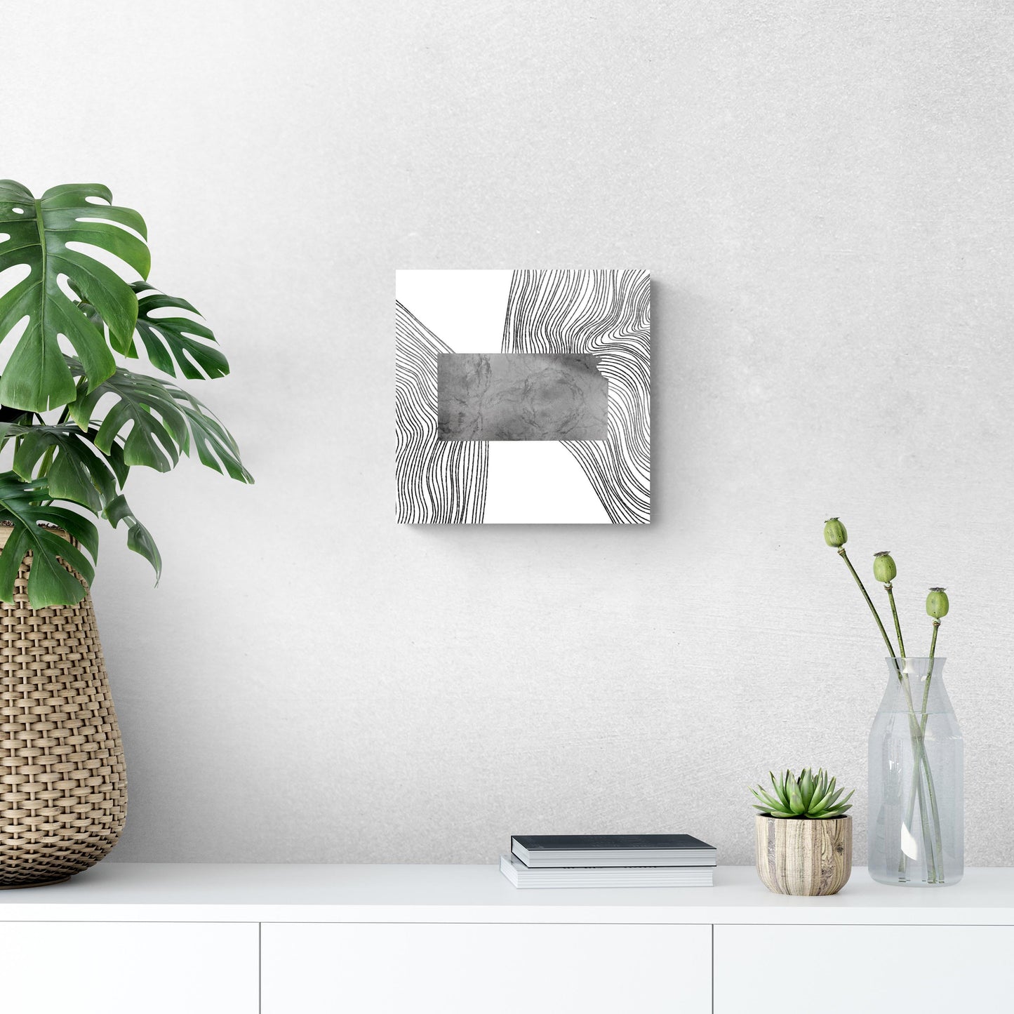 Minimalist B&W Kansas State With Fluid Lines | Hi-Def Glass Art | Eaches | Min 1