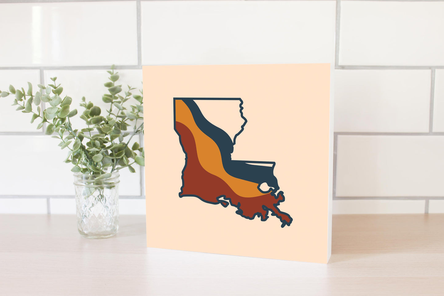 Modern Minimalist Louisiana Retro State Shape | Wood Block | Eaches | Min 2