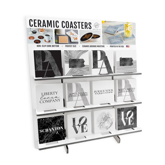 Minimalistic B&W Pennsylvania Scranton Square Ceramic Coaster Loaded Display POP Min of 1