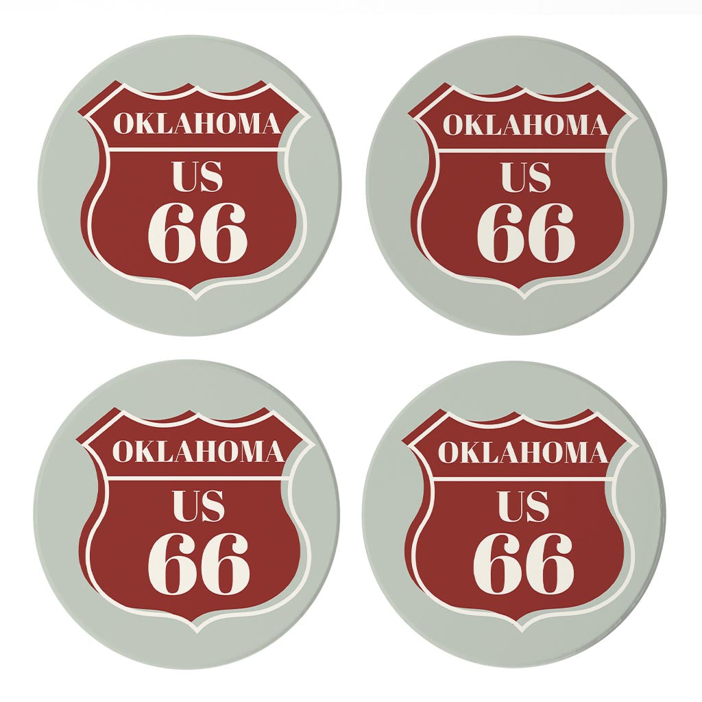 Modern Minimalist Oklahoma Us 66 Blue| Absorbent Coasters | Set of 4 | Min 2
