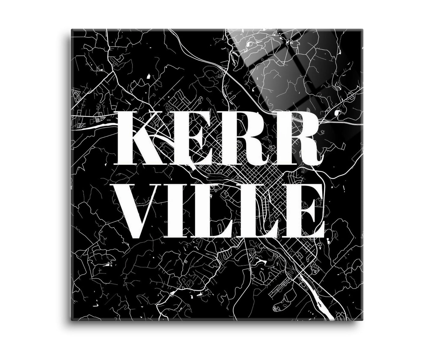 Minimalistic B&W Texas Kerrville Map | Hi-Def Glass Art | Eaches | Min 2