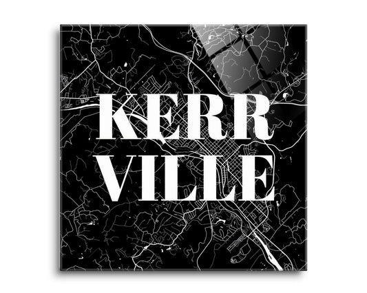 Minimalistic B&W Texas Kerrville Map | Hi-Def Glass Art | Eaches | Min 2