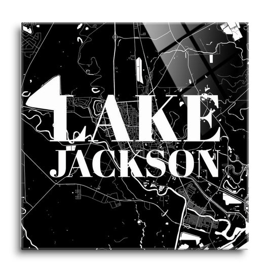 Minimalistic B&W Texas Lake Jackson Map | Hi-Def Glass Art | Eaches | Min 1