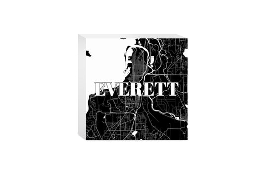 Minimalistic B&W Washington Everett Map| Wood Block | Eaches | Min 4