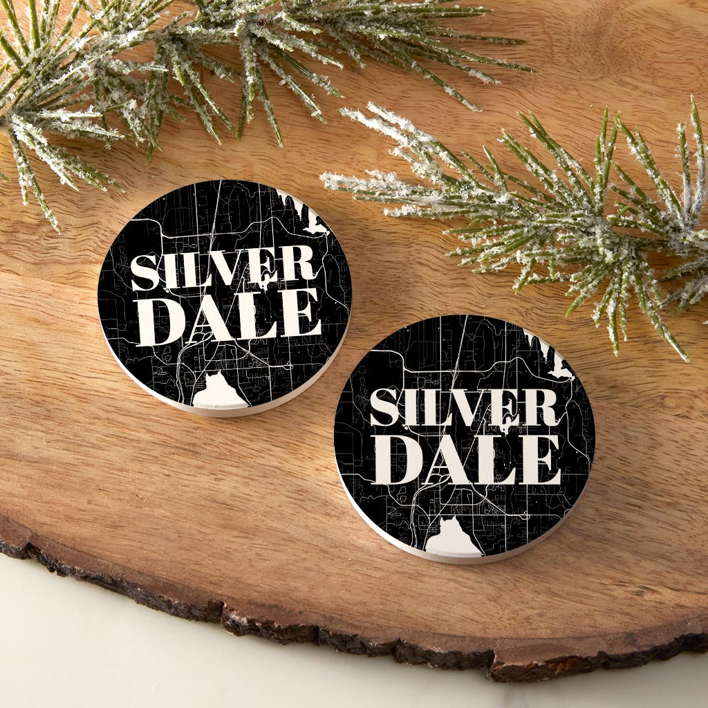 Minimalistic B&W Washington Silverdale Map | Absorbent Car Coasters | Set of 2 | Min 4