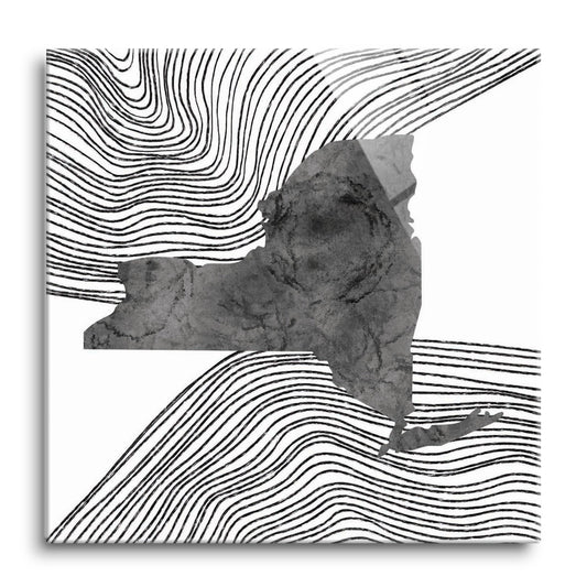 Minimalistic B&W New York State With Fluid Lines | Hi-Def Glass Art | Eaches | Min 1