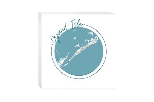 Blue White Grand Isle Circle Map | Wood Block | Eaches | Min 2