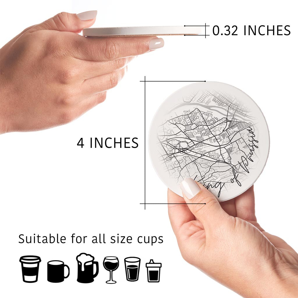 Minimalistic B&W Pennsylvania King Of Prussia Circle Map | Absorbent Coasters | Set of 4 | Min 2
