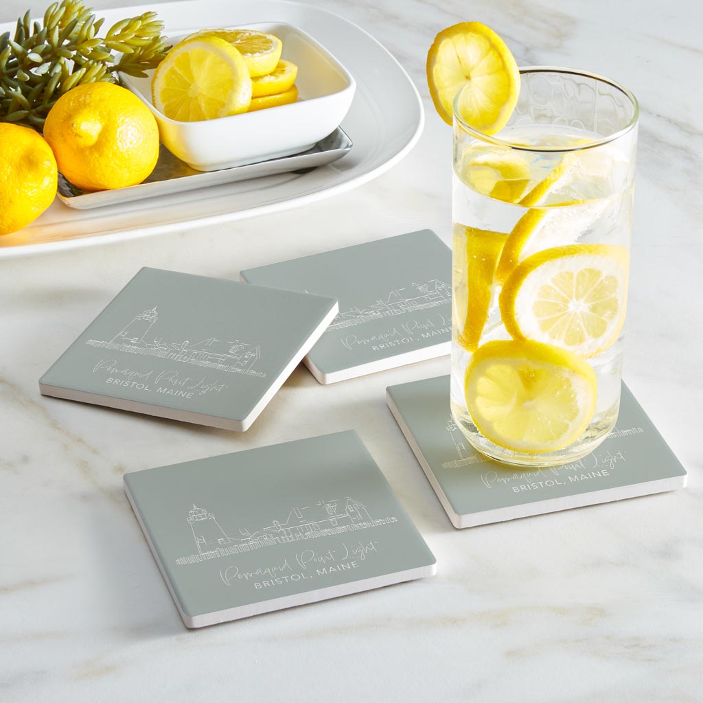 Pemaquid Point Light Muted Coastal | Absorbent Coasters | Set of 4 | Min 2