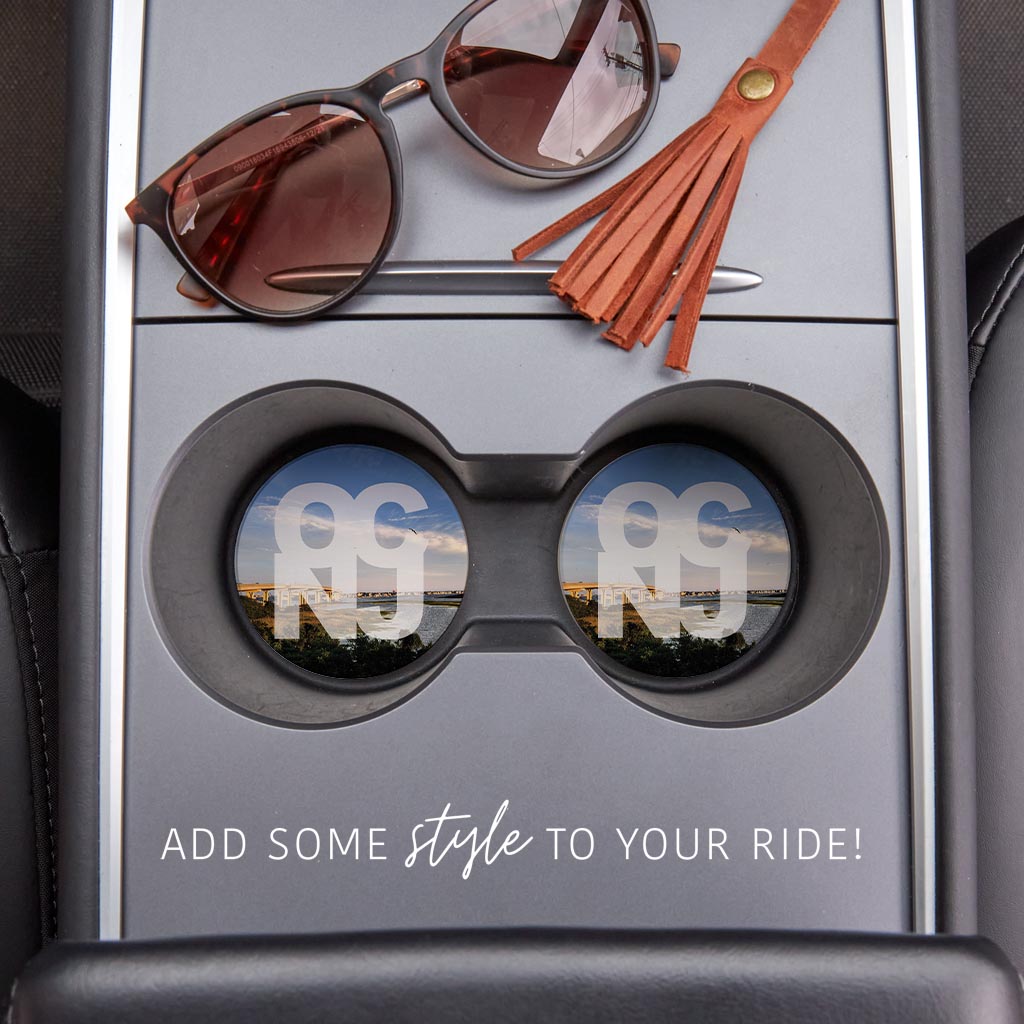 OCNJ Photo With Text | Absorbent Car Coasters | Set of 2 | Min 4