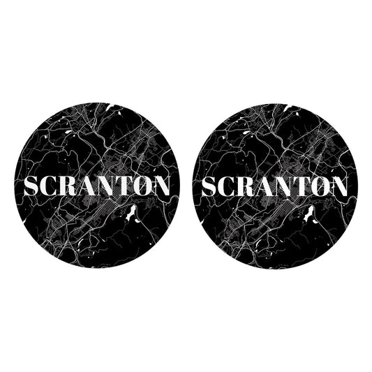 Minimalistic B&W Pennsylvania Scranton Map | Absorbent Car Coasters | Set of 2 | Min 4