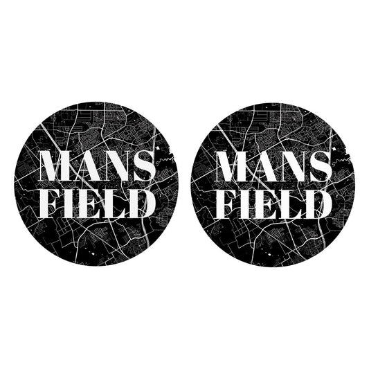 Minimalistic B&W Texas Mansfield Map | Absorbent Car Coasters | Set of 2 | Min 4