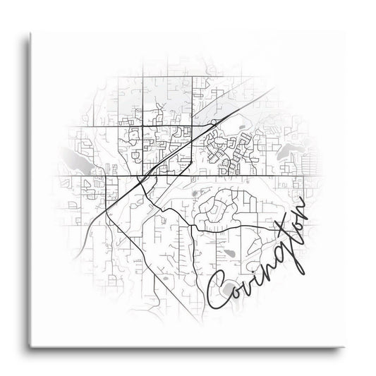 Minimalistic B&W Washington Covington Circle Map | Hi-Def Glass Art | Eaches | Min 1