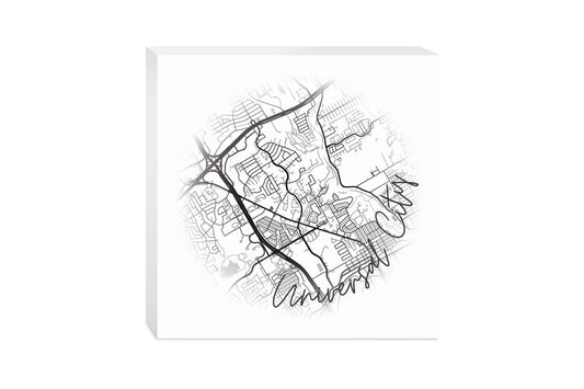 Minimalistic B&W Texas Universal City Circle Map | Wood Block | Eaches | Min 2
