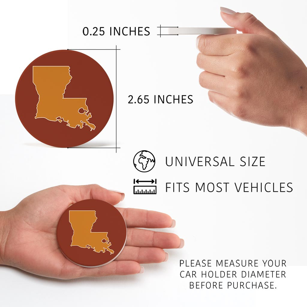 Louisiana Colorful State Shape | Absorbent Car Coasters | Set of 2 | Min 4