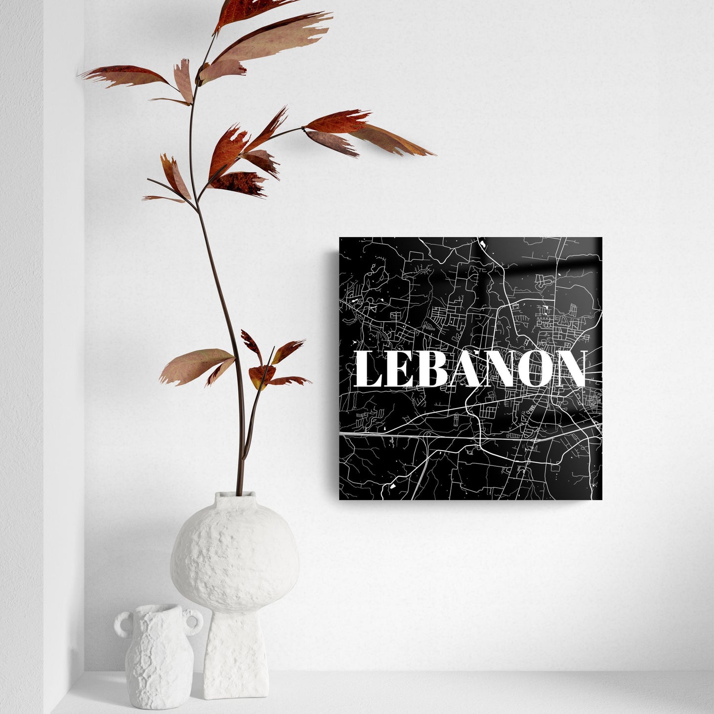 Minimalist B&W Tennessee Lebanon Map | Hi-Def Glass Art | Eaches | Min 2