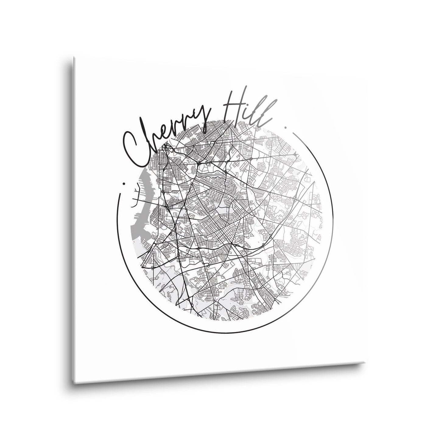 Minimalistic B&W New Jersey Cherry Hill Circle Map | Hi-Def Glass Art | Eaches | Min 2