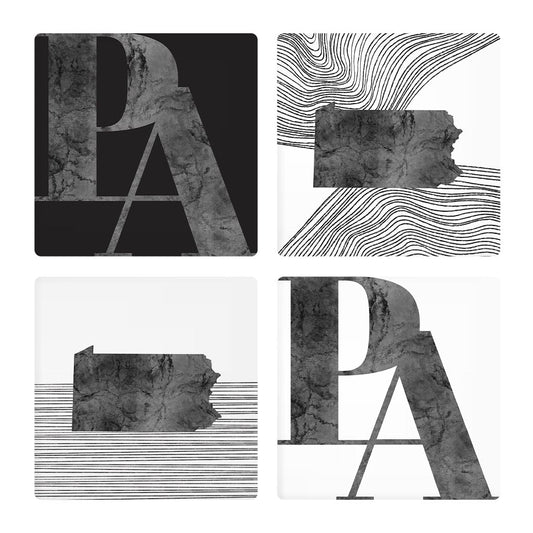 Minimalistic B&W Pennsylvania Initials State | Absorbent Coasters | Set of 4 | Min 2