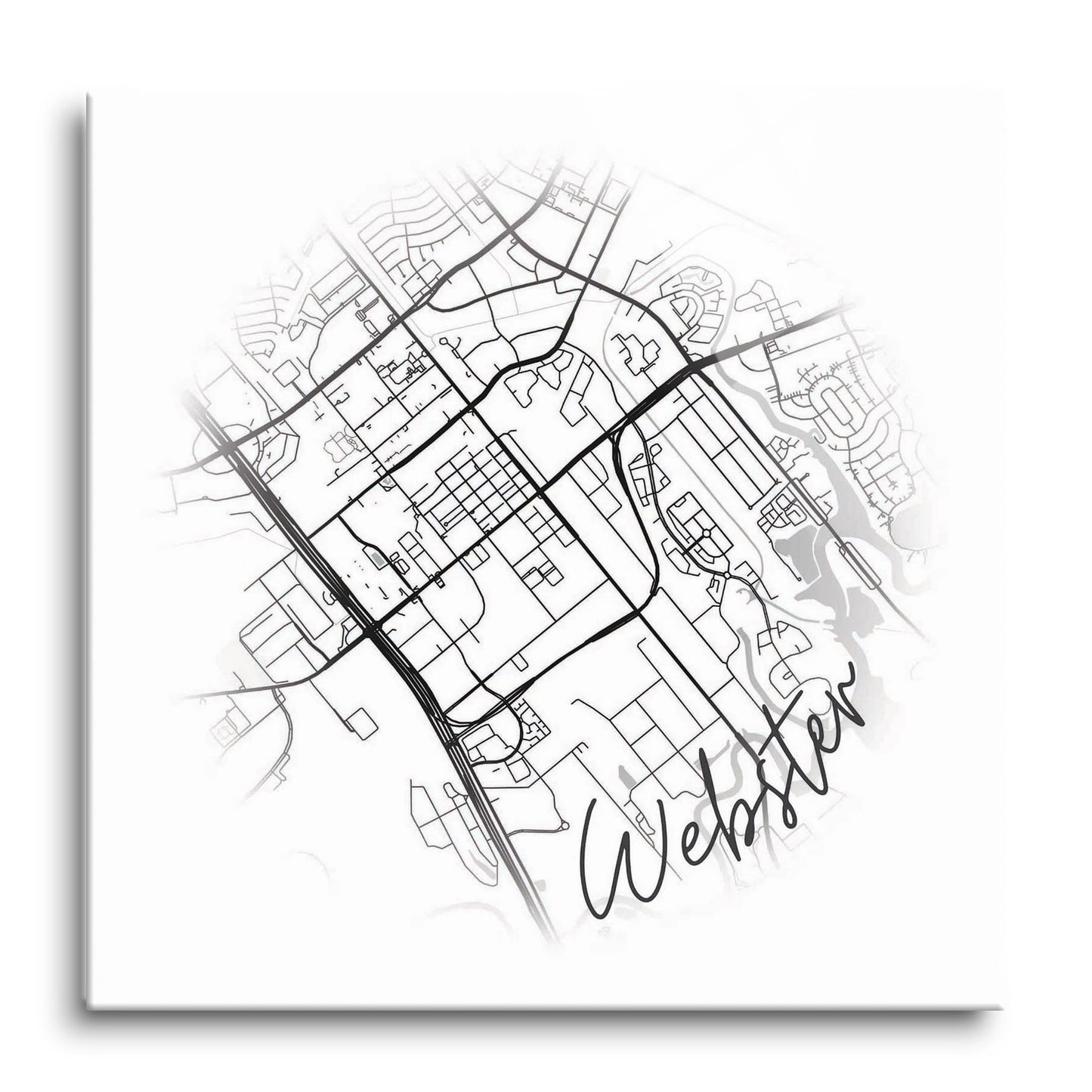 Minimalistic B&W Texas Webster Circle Map | Hi-Def Glass Art | Eaches | Min 1