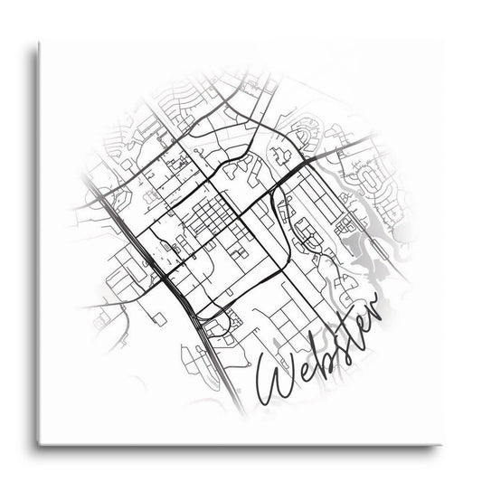 Minimalistic B&W Texas Webster Circle Map | Hi-Def Glass Art | Eaches | Min 1
