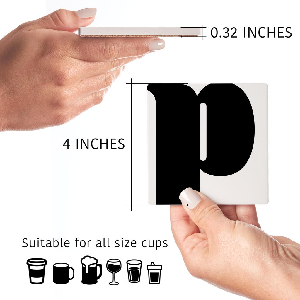 Fun Chunky Monogram P | Absorbent Coasters | Set of 4 | Min 2