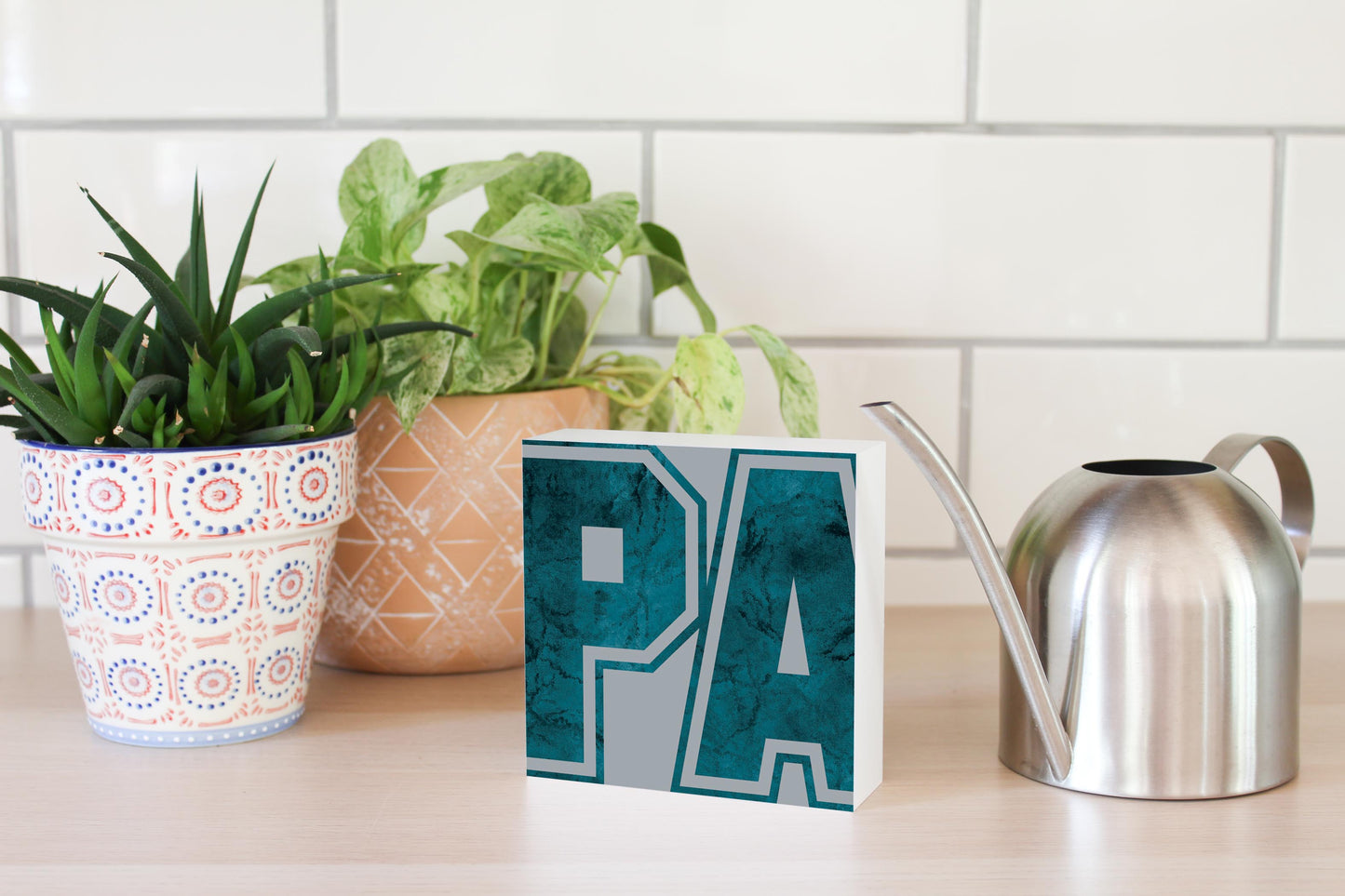 Modern Minimalist Pennsylvania Grey Initials | Wood Block | Eaches | Min 4
