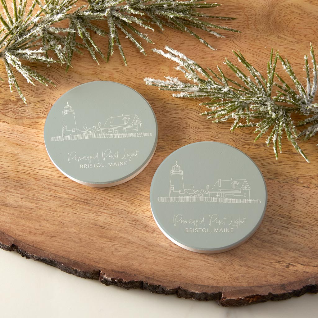 Pemaquid Point Light Muted Coastal | Absorbent Car Coasters | Set of 2 | Min 4